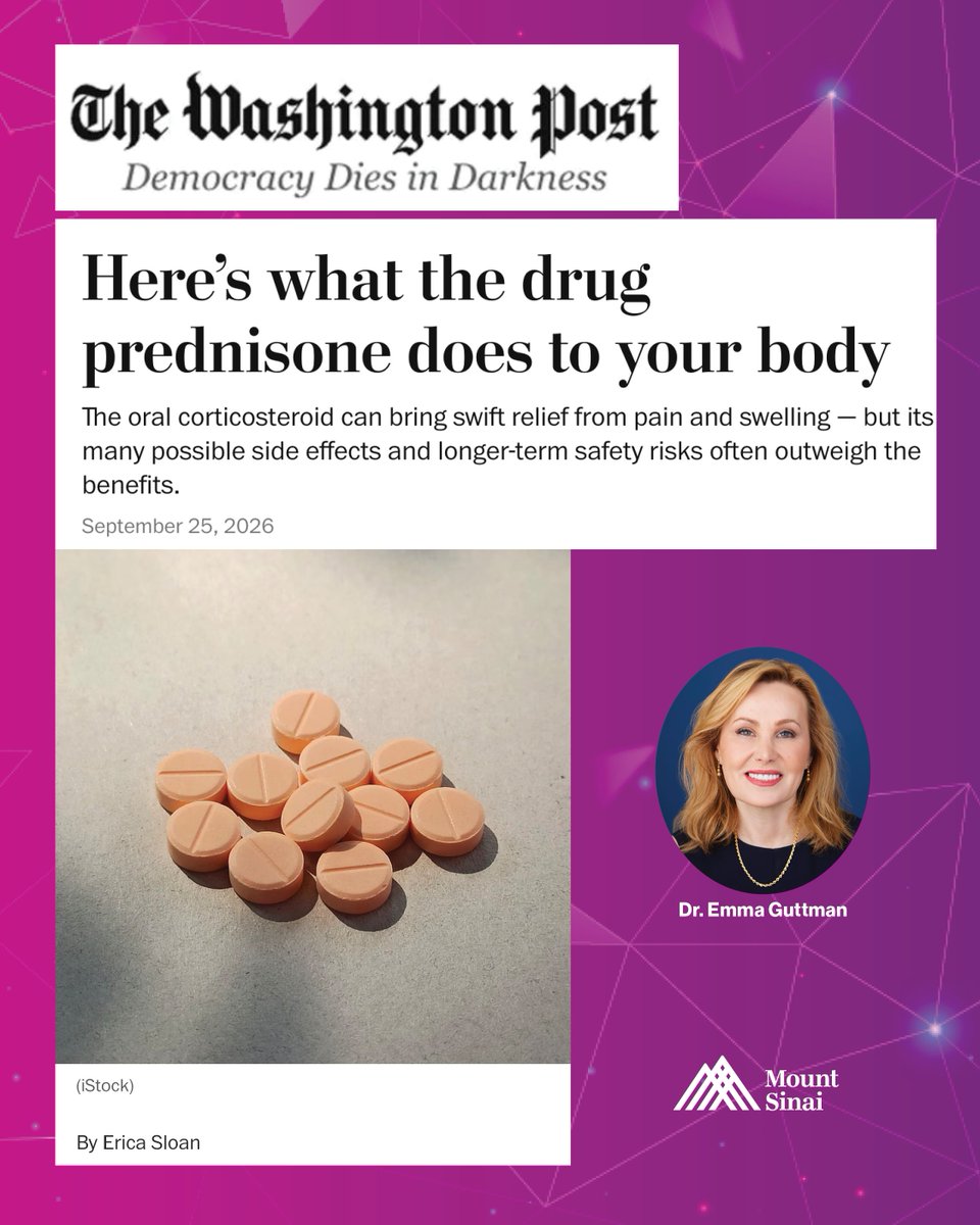 MSHSDerm's tweet photo. Dr. @EmmaGuttman weighed in on prednisone and the dermatologic system along with what dermatologists recommend as safer long-term solutions for inflammatory skin diseases. See the @washingtonpost article: https://t.co/HuLAsOtlQy
#expert #derm #advice @IcahnMountSinai https://t.co/ts6vHWwTLs