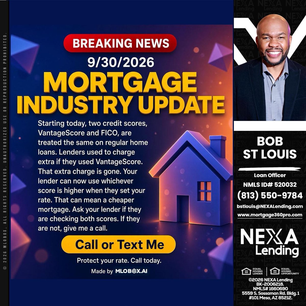 bobstlouis's tweet photo. Exciting news in the mortgage world! 🏡 From now on, both VantageScore and FICO are treated equally. Check with your lender to maximize your savings! 📞 Call or text me for more info! #MortgageUpdate #HomeLoans

 📧 info@mortgage360pro.com

 📞 813-550-9784 https://t.co/9UdkYWZ5k0