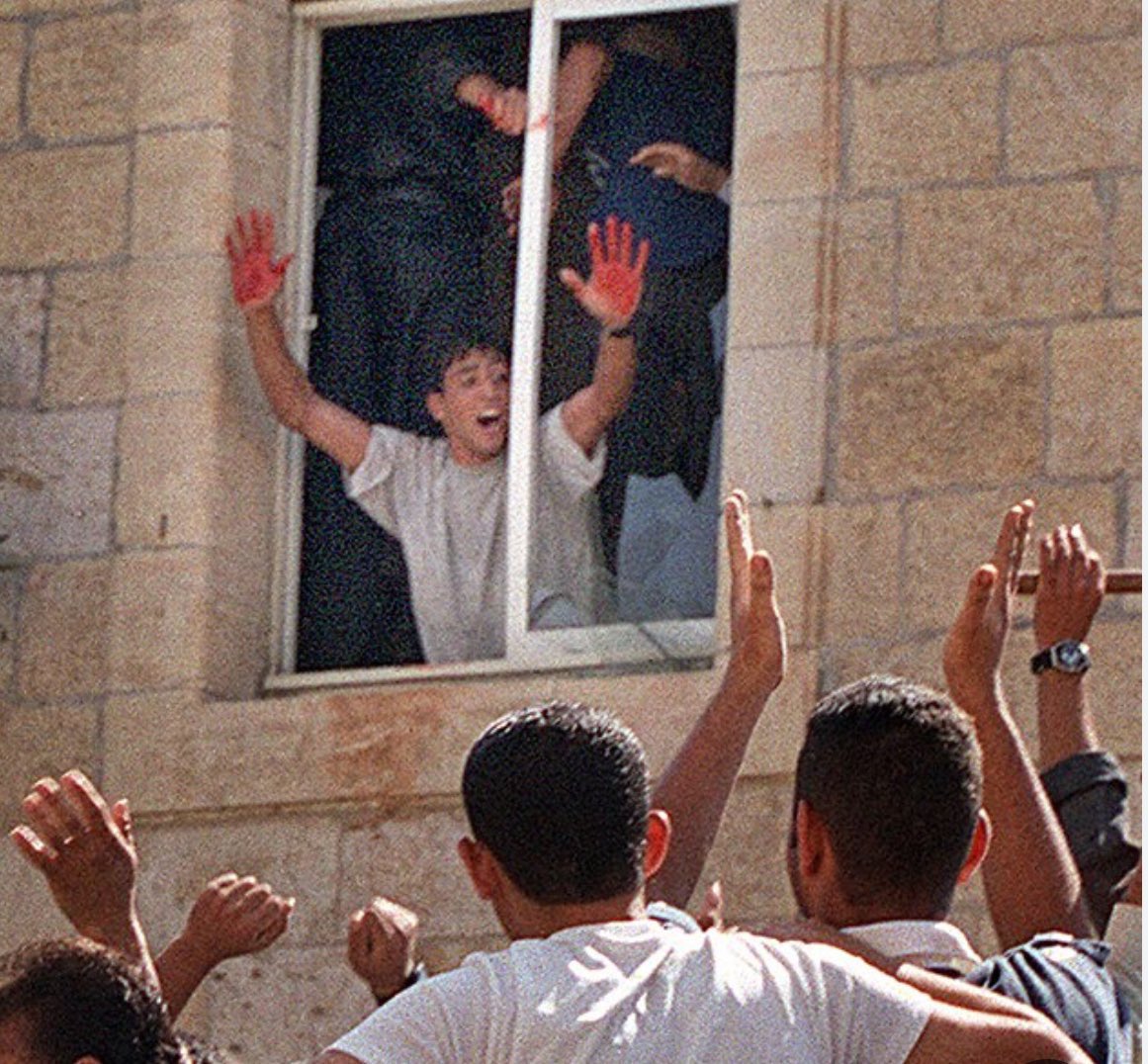 JurrasicPo31235's tweet photo. “It didn’t start on 10/7.”

I know. In 2000, 2 Israelis mistakenly went into Ramallah. 

Palestinians lynched them. They burned their corpses, after ripping their organs out. 

A photo shows them sobbing in ecstasy as they fondle entrails.

Reason #348 to support Israel. https://t.co/fMRTuheNFD