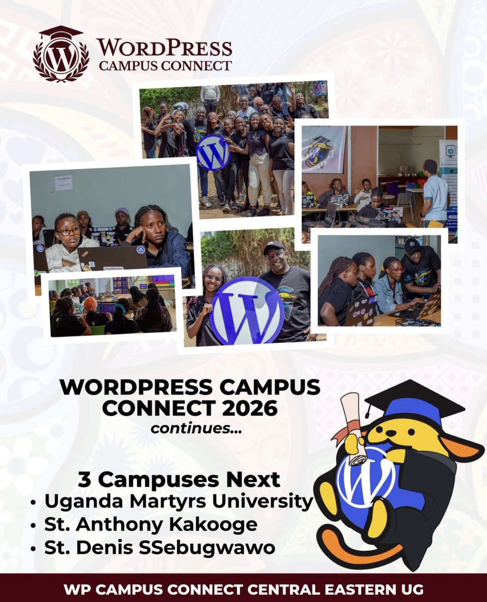 SteveUG's tweet photo. Our series of #WordPressCampusConnect - East and Central Uganda continues. We are unstoppable.! Thank you @mocursor for giving me the opportunity to volunteer on this project alongside a formidable team. https://t.co/VYGMs494VU