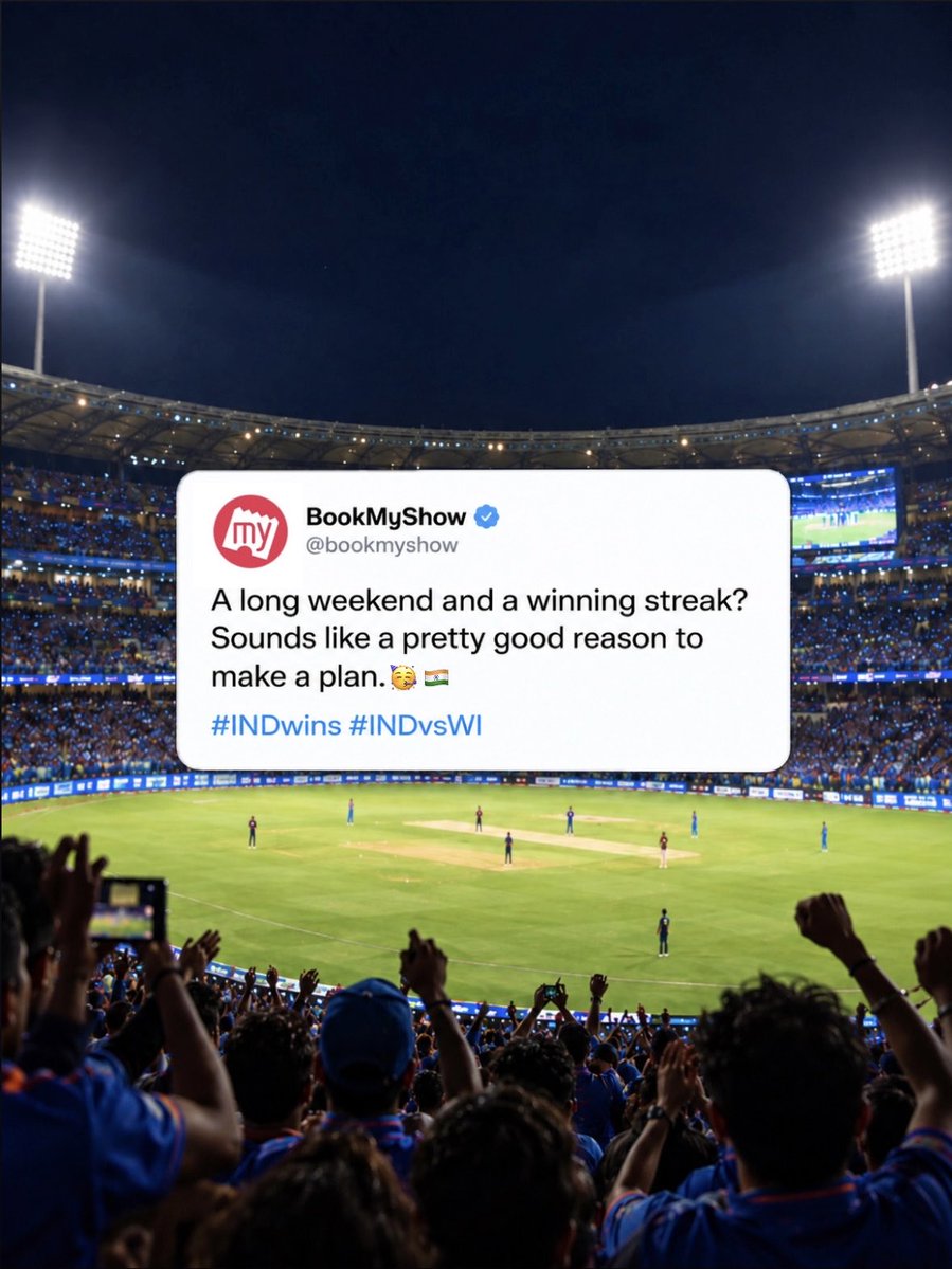 bookmyshow's tweet photo. Couldn’t have timed this win better 🩵🇮🇳
#INDvWI #INDvsWI #TeamIndia #ODIWin #INDWin #MatchDay #BookMyShow https://t.co/QVqSCfa21R