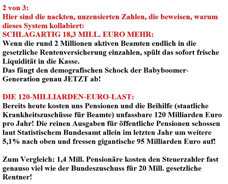 timmer_tho23189's tweet photo. @sparbuchfeinde Warum die Politik, Beamten-Ökonomen und Wirtschaftsnahe Medien reden wie sie reden und nur gegen Renten wettern!

Weil die Pensions 💣 bald platz!
Sie wollen ihr Pensions-System schützen auf Kosten der Renten und GKV! 😡👇 https://t.co/Ss5SpiwYft