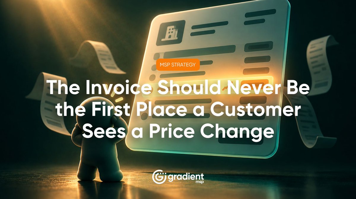 meetgradient's tweet photo. When a client opens an invoice and sees a number higher than they expected, two things happen.
 
They question the charge. And they question the relationship. 📋
 
#MSP #ManagedServices #MSPOperations

https://t.co/GzmpCuS473 https://t.co/ojXD5uMItA