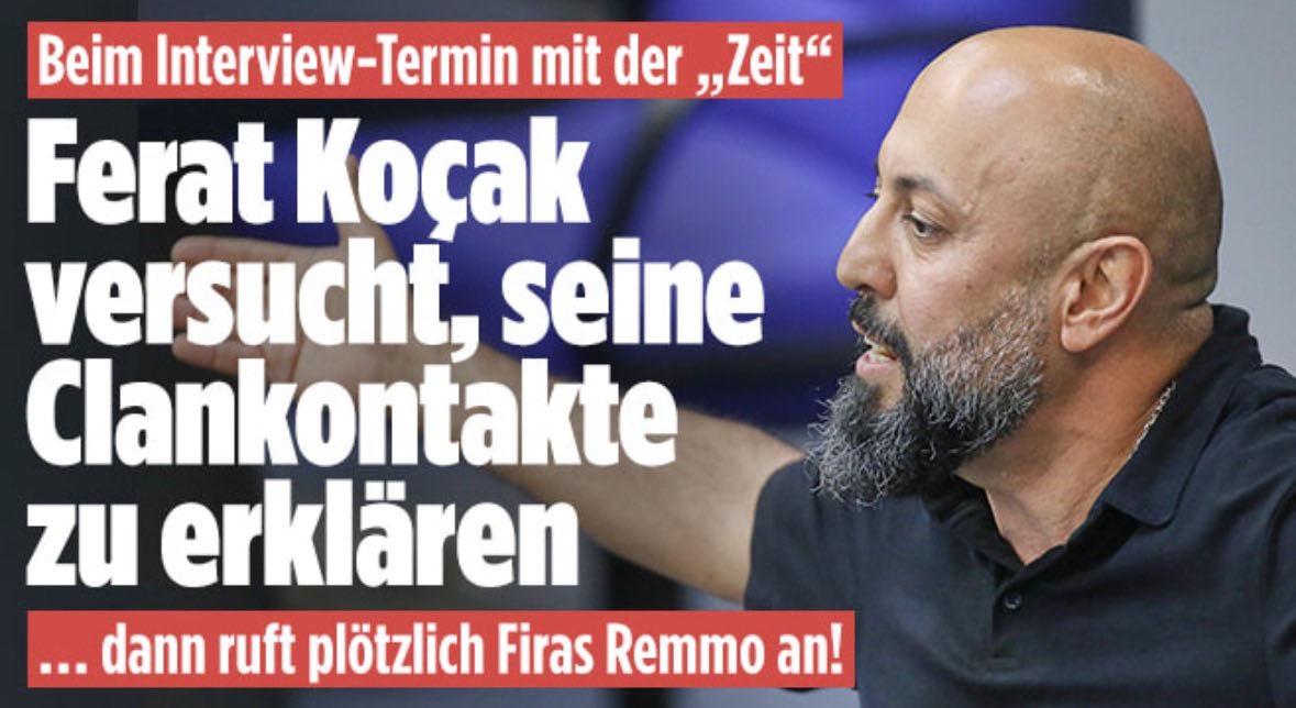 queru_lant's tweet photo. „Ich küsse dein Herz, Bruder. Grüße an die Familie.“

Ferat Koçak versucht in einem Zeit-Interview seine Kontakte zum organisierten Verbrechen herunterzuspielen. Doch da wird der linksextreme Bundestagsabgeordnete ausgerechnet von Clan-Sohn Firas Remmo angerufen.

Ganz schlechtes Timing, Bruder. Rücktritt wann? Karma is a bitch.