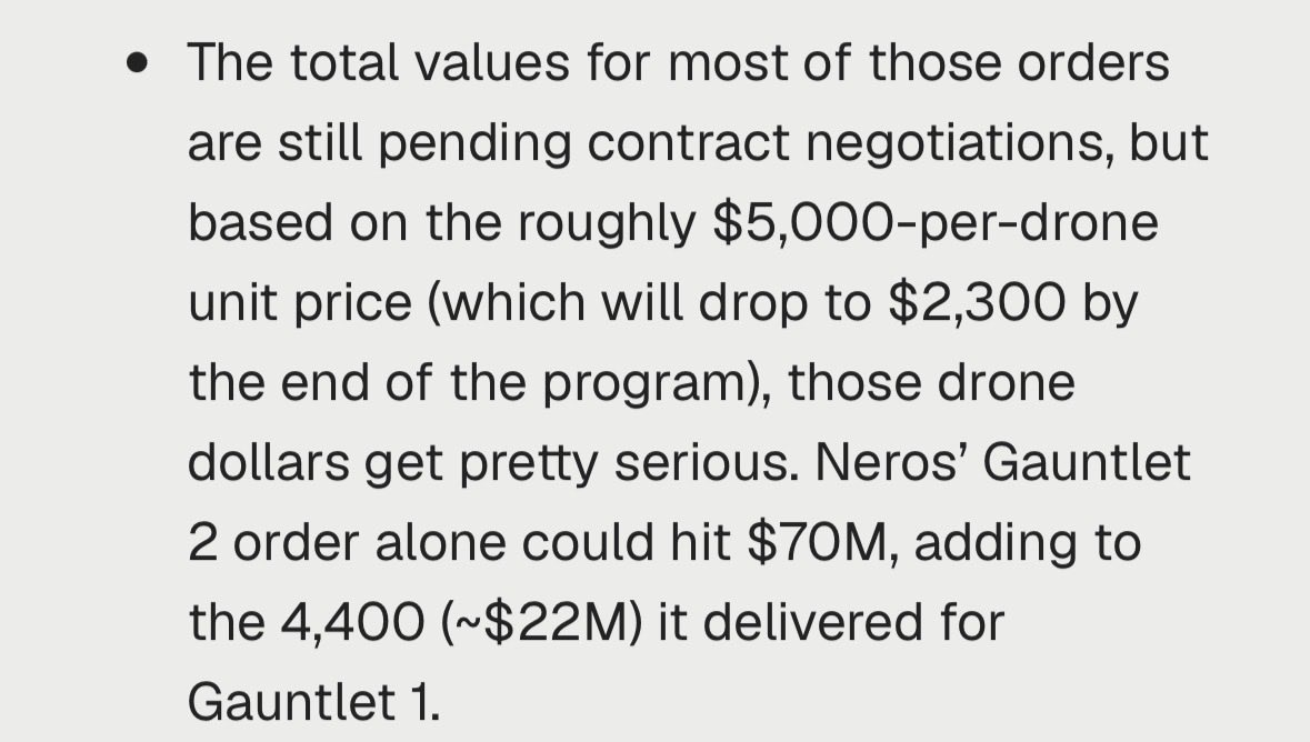 barratt_dewey's tweet photo. Confirming my scoop last week (linked below): @neros_tech snags $100M order for 14,000 drones + payloads after balling out in the Drone Dominance Program’s Gauntlet 2.

@soren_ma and @OHichwa are dominating drone dominance https://t.co/kVD8Em0S1i
