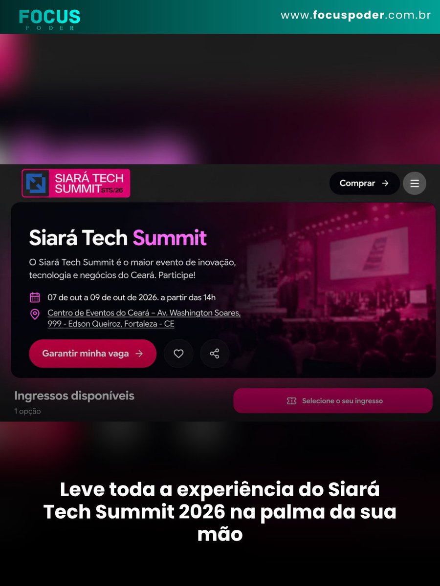 focuspoder's tweet photo. O aplicativo oficial do Siará Tech Summit 2026 foi desenvolvido para tornar a participação do público ainda mais completa, prática e conectada

Baixe o aplicativo oficial do Siará Tech Summit no site: https://t.co/h7izqWi0OA https://t.co/IiU1D0yhNd