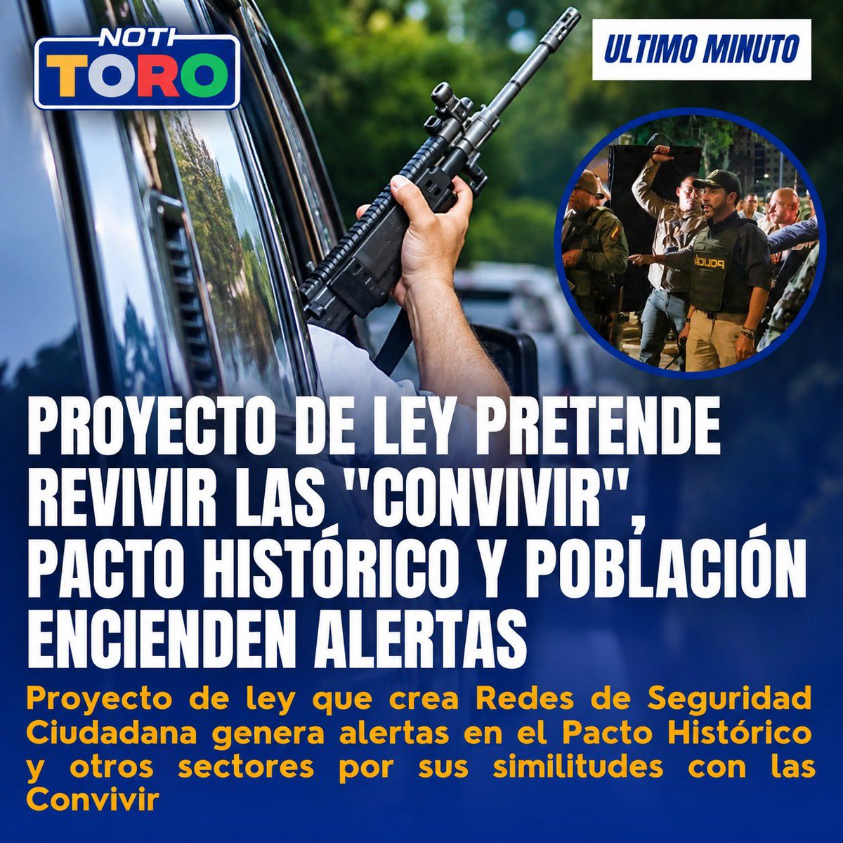 AlejoToroAnt's tweet photo. #NotiToro Proyecto de ley pretende revivir las "convivir", Pacto Histórico y población encienden alertas

https://t.co/QqSUztcS8A https://t.co/UV6FjmzU0x