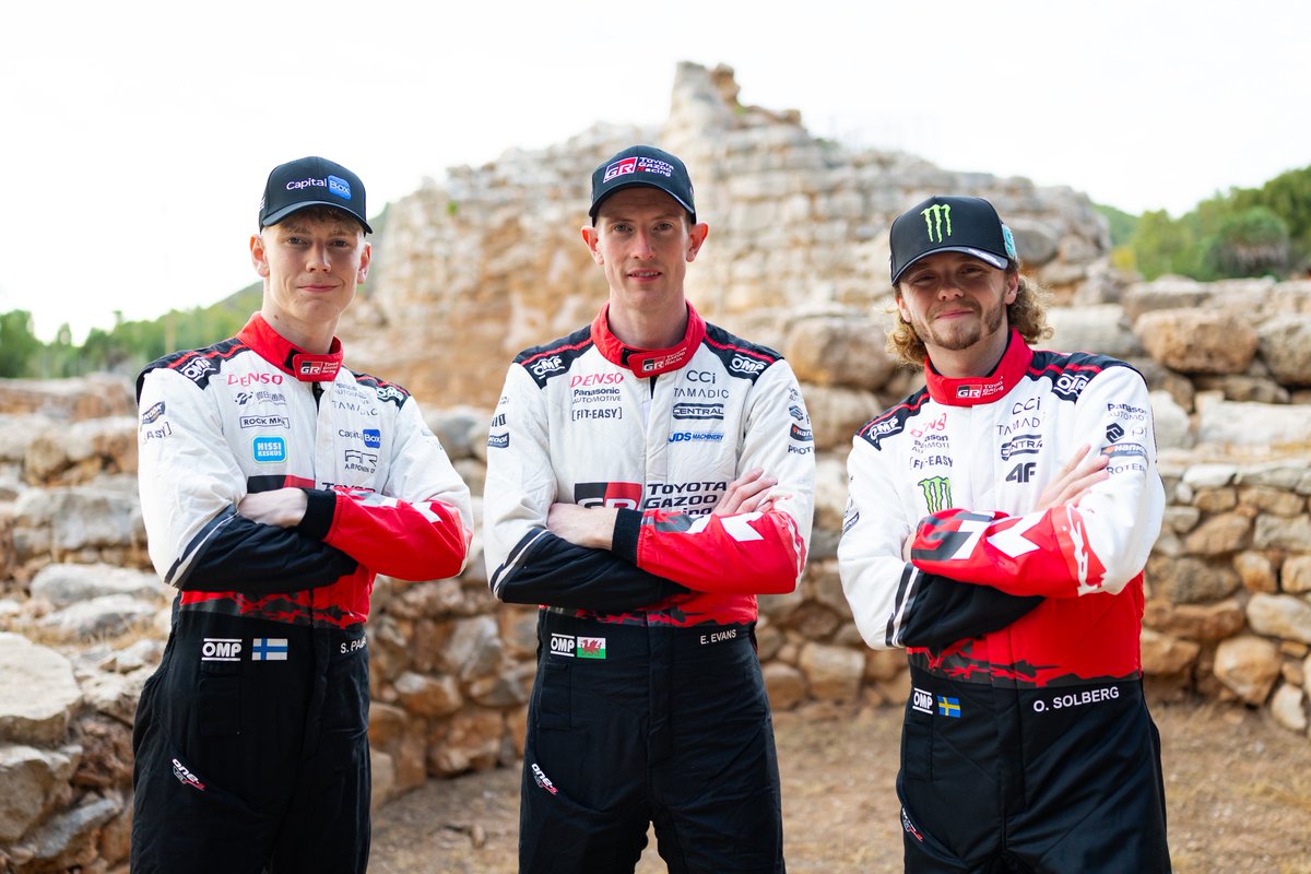 TGR_WRC's tweet photo. Our contenders ready to fight for a place in rallying history ⚔️🔥

#ToyotaGAZOORacing #WRC #RallyItaliaSardegna 🇮🇹 https://t.co/RS0GsYS1JE
