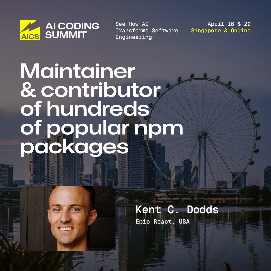 AICodingSummit's tweet photo. Meet @kentcdodds at AI Coding Summit Asia👋
Creator of https://t.co/uKLb8wVNTY, open-source maintainer, educator, and one of the most recognizable voices in modern JavaScript.

🇸🇬 See you at the summit: https://t.co/YBaWVGcMfO https://t.co/crEbRUN1Py