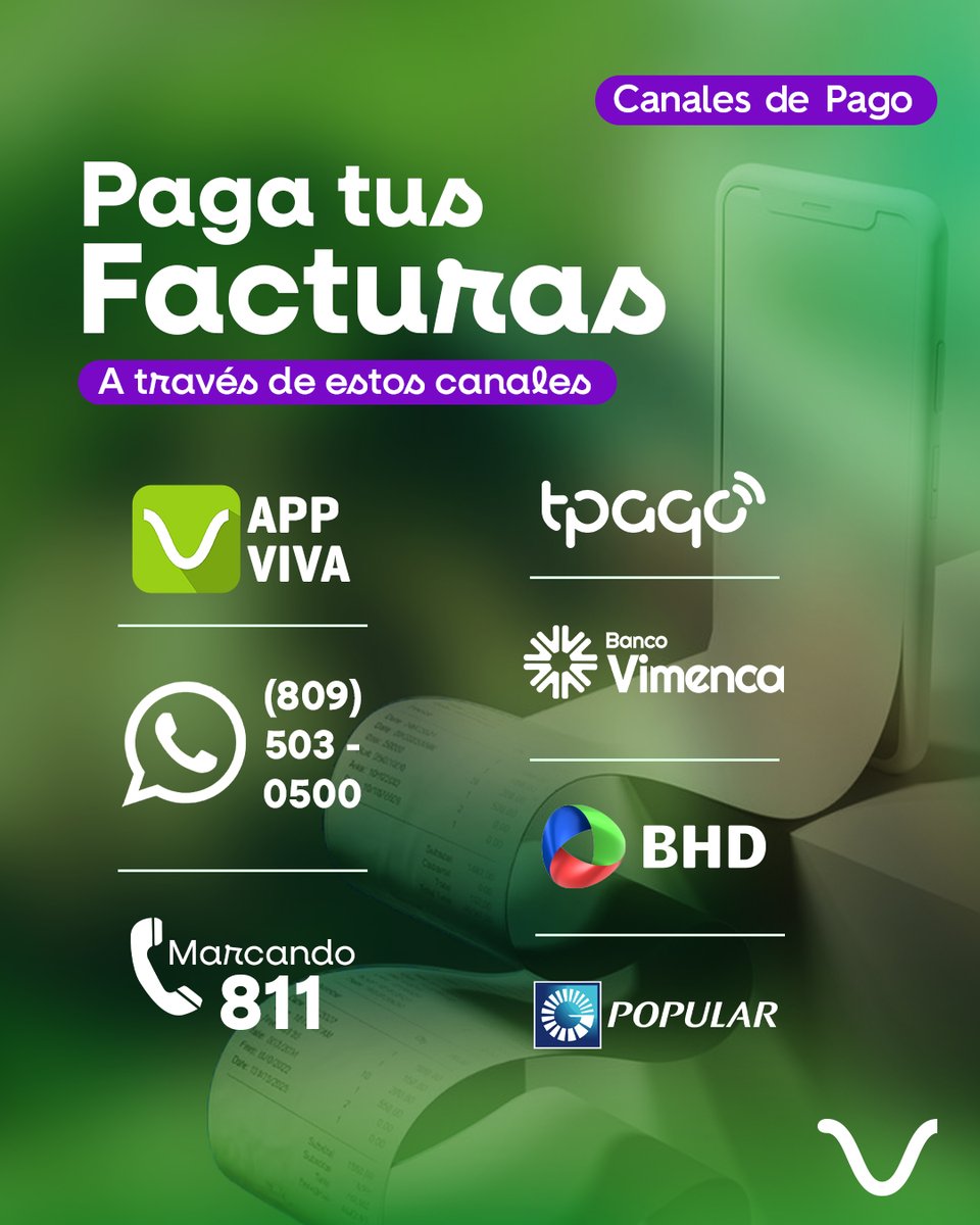 Viva_RD's tweet photo. ¡No te compliques a la hora de pagar tu factura! 📱
Hazlo fácil y rápido a través de nuestros canales de pago digitales y mantente siempre al día. 🙌
Paga donde más te convenga: en canales virtuales, instituciones financieras y Puntos Viva.
¡Ya tú sabes!
#VivaRD https://t.co/wdmVigVsuo