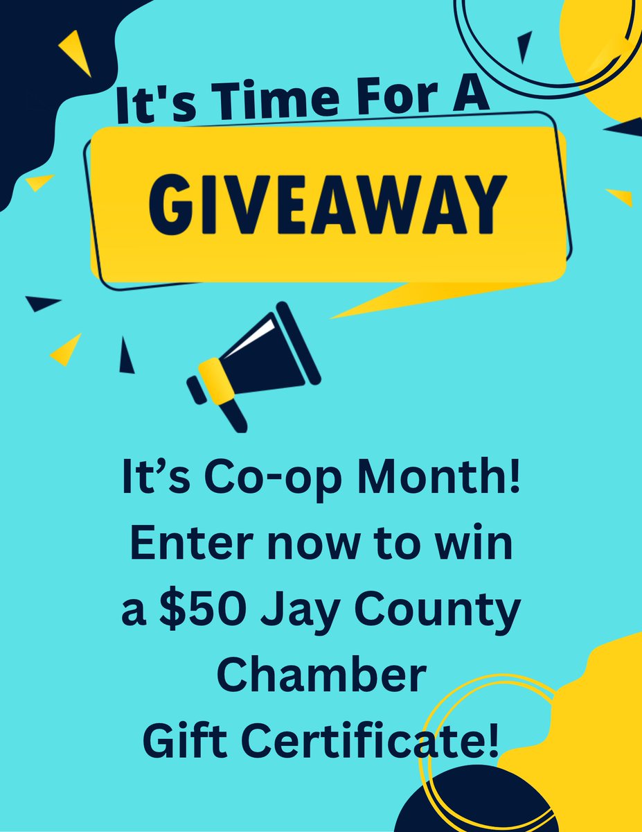 RemcJay's tweet photo. Co-op Month is in October. We take this time to thank our members and the communities we serve! ⚡️💙

But we can't say thank you without a little swag! 
Stop by our office in October to pick up Jay County REMC swag and sign up to win a $50 Chamber gift certificate! https://t.co/C4AxIfvevW