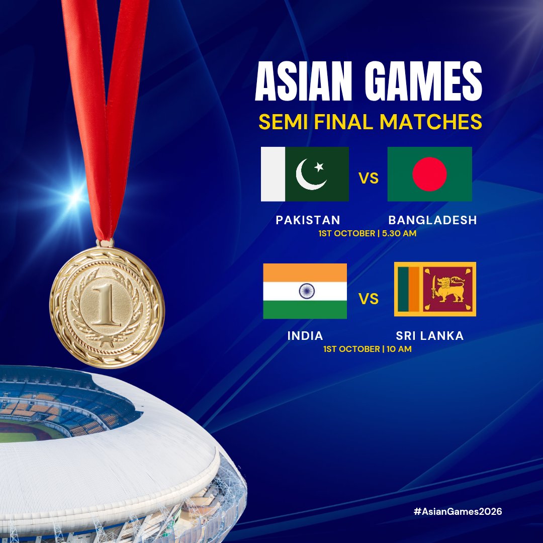 Crick97924Lover's tweet photo. 🚨 ASIAN GAMES 2026 🚨
🚨 Semi Final Matches 🚨
#INDvSL #PAKvBAN #AsianGames https://t.co/oIuqpKi8PT