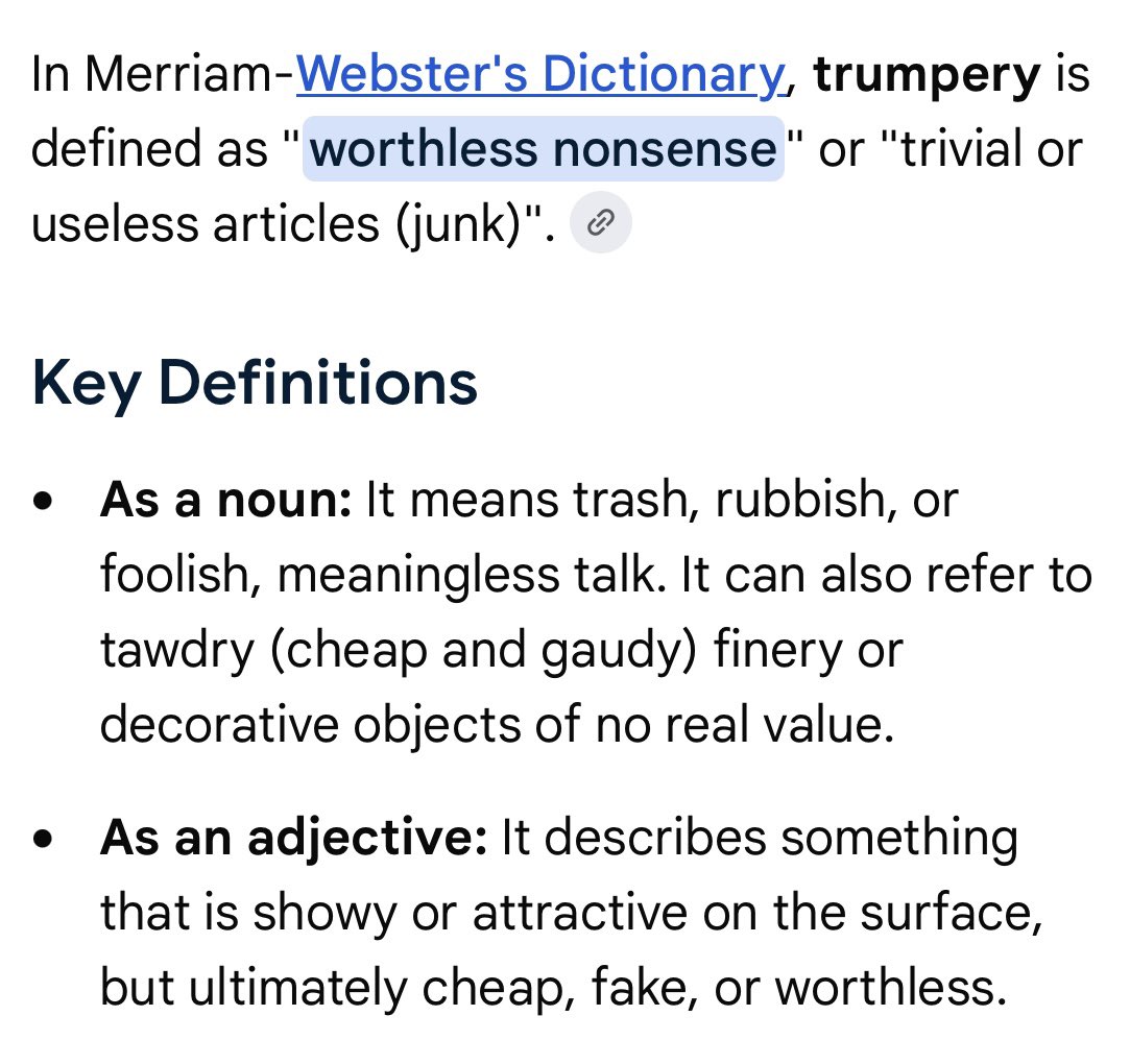 RealJakeBroe's tweet photo. Did you know “Trumpery” is a real English word that has fallen out of use? We really need to bring it back because it is astonishingly accurate. https://t.co/TcJ7ne1Jqa