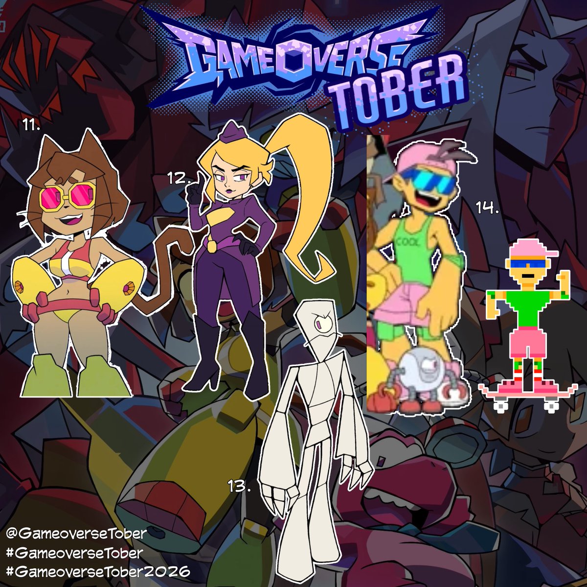 GameoverseTober's tweet photo. Gameoverse Tober starts tomorrow !! You want to participate but you don’t know how looks half of the cast ? Here is a compilation of reference for your art !

Don’t forget to share your art with the #GameoverseTober and #GameoverseTober2026

#gameoverse [1/3] https://t.co/S1JeufkvgA