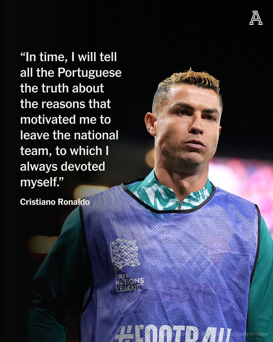 TheAthleticFC's tweet photo. Cristiano Ronaldo has announced that he has decided to leave Portugal’s national team camp following a “crisis” meeting.

More from @AliRampling ⬇️

https://t.co/FPH4CHwIyN https://t.co/vLrmmMPNMy