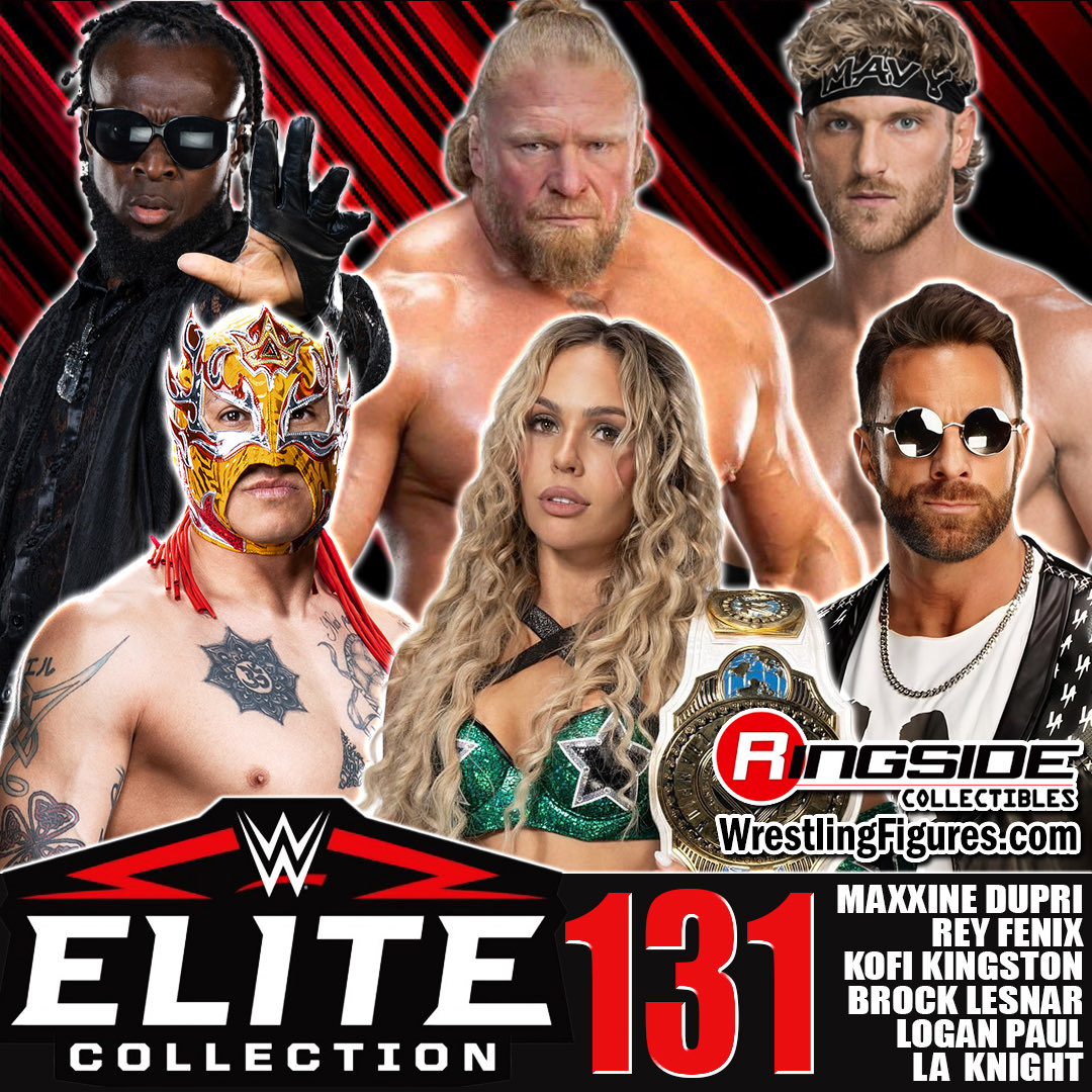 RingsideC's tweet photo. Mattel WWE Elite Series 131 is up for PRE-ORDER!

Featuring Maxxine Dupri, Rey Fenix, Kofi Kingston, Brock Lesnar, Logan Paul &amp; LA Knight

Shop Now ➡️ https://t.co/XFcboysLIS

#RingsideCollectibles #MaxxineDupri #ReyFenix #LoganPaul #BrockLesnar #LAKnight #KofiKingston https://t.co/VIVrzjcJKi