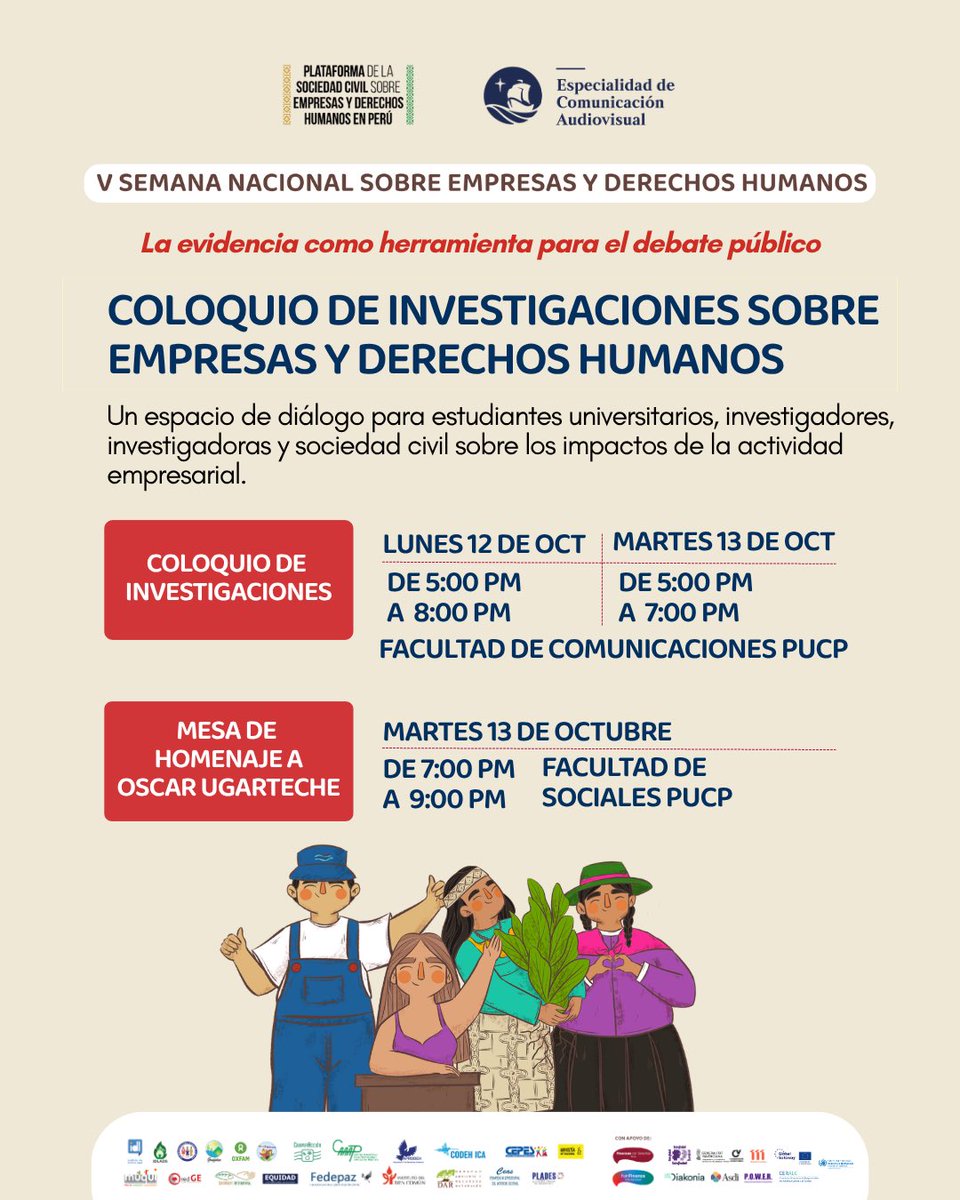 ddhh_emergencia's tweet photo. Te invitamos a dialogar sobre los impactos de las actividades empresariales en el Perú a través de investigaciones de investigadores, investigadoras, líderes sociales y especialistas.   

🎟️ Ingreso libre previo registro
🔗 Registra tu asistencia aquí > https://t.co/UUxd8vW58b https://t.co/Z3vE8gJVPR
