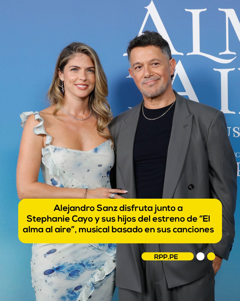 RPPNoticias's tweet photo. 🇪🇸🤩 Alejandro Sanz acudió al estreno de 'El alma al aire' junto a Stephanie Cayo y sus hijos en el Teatro Ocaso Coliseum Madrid. El nuevo musical toma como punto de partida las canciones del artista para contar una historia original ambientada en Gazulea, un pueblo pesquero ficticio inspirado en Cádiz, al sur de España.

➡️ Más información en https://t.co/2fG5AOY3HH 
📸: EFE