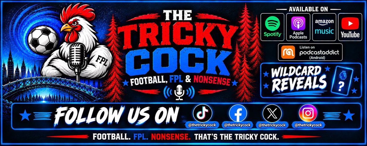 TheTrickyCock's tweet photo. 🚨ICYMI 📢

🎙️ THE TRICKY COCK – WILDCARD SPECIAL! 🔀

Ricky and Mark give their takes on the Wildcard for GW6! 💥

Are you wildcarding this week? And is it out of necessity, or was it always part of the master plan? 👀

We’ll be back later this week with all the usual football chat and nonsense!

🎥🎧 Watch and listen here 👇

https://t.co/D8ptVBfHt3…

https://t.co/ttu9iXy9gT…

https://t.co/qjPTH6hO7l…

https://t.co/7Hd85kZNKN…

https://t.co/Yby1F0bcAJ…

Make sure you follow us so you don’t miss that one!

#TheTrickyCock #FPL #FantasyPremierLeague #GW6 #Wildcard #Podcast #NFFC #COYS