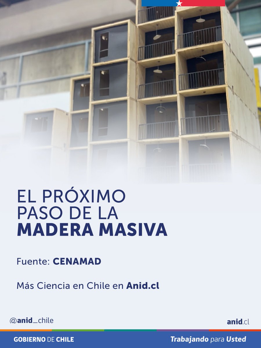 ANID_Chile's tweet photo. Un proyecto liderado por @cenamad_chile y CIM UC está desarrollando tecnologías para enfrentar simultáneamente las dos principales barreras de los edificios de madera de mediana altura en Chile: los terremotos y los incendios. 

La investigación combina aislación sísmica con nuevos conectores resistentes al fuego y será validada mediante ensayos experimentales y pruebas en mesa vibradora.

El objetivo final va más allá de la investigación: generar herramientas y evidencia que permitan incorporar estas soluciones en futuras normativas y acelerar una construcción más resiliente y sostenible para el país.

Un avance que podría marcar el futuro de la madera masiva en Chile.