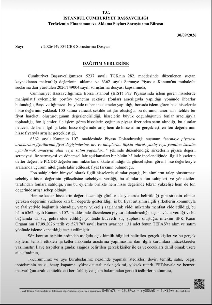 Hktrader_'s tweet photo. Savcılık kararıyla Fon Vurgunu soruşturmasında malvarlığı tedbiri getirilenler listesine Başkanlık Divanı (Caner ALTAÇLI) da girdi.

Varmış demek ki bağlantısı :) https://t.co/xktV44VZhR