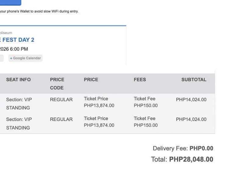 myrthassists's tweet photo. wts lfb selling ph for sale

SB19 1Z ENTERTAINMENT ONE ZONE FEST
DAY 2 - 10/25 - October 25

(2) VIP STANDING Ticket 
low QN - barricade
- Etix, can transfer asap
- ₱14,100 each only 🧚🏽‍♀️
- can tingi or as pack 

DM if interested

 #SB19 #OneZoneFest
#1ZxOZF_GeneralSaleD1D2 (24) https://t.co/9S3rYMnwDe