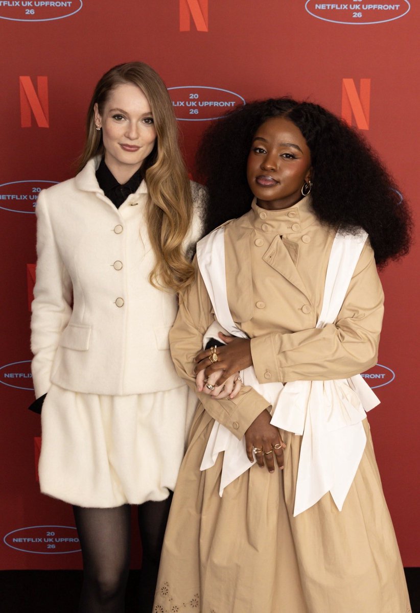 bridgertonupd's tweet photo. Hannah Dodd and Masali Baduza for Netflix Upfront https://t.co/FbNos7WW8Q