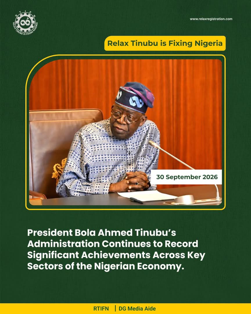 RelaxTIFN's tweet photo. President Bola Ahmed Tinubu's
Administration Continues to Record Significant Achievements Across Key Sectors of the Nigerian Economy.

#RelaxTinubuIsFixingNigeria
#CityBoyMovement #ReneweHopeAgenda @STinubu @officialABAT https://t.co/Gul6wQ4IpO