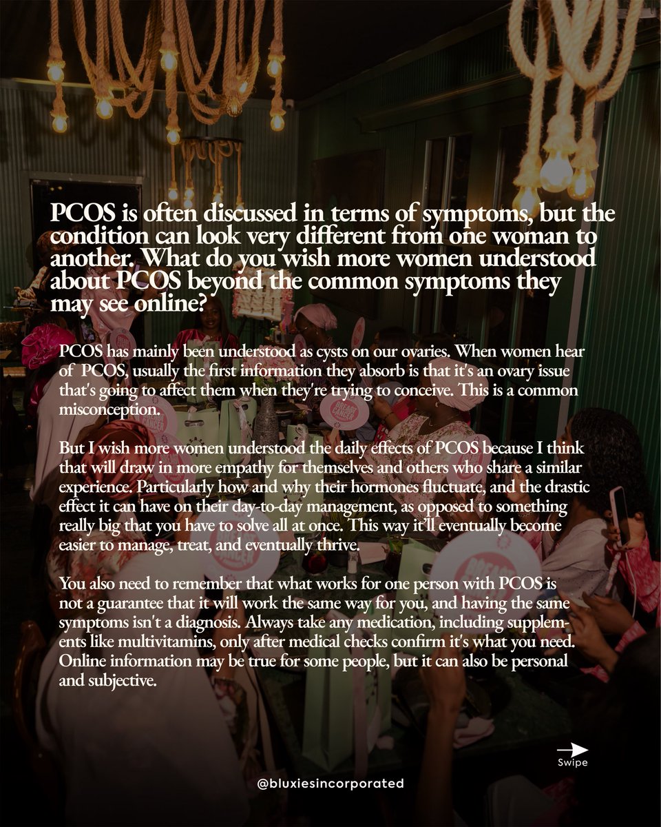 BluxiesInc's tweet photo. For PCOS Awareness Month, we spoke with Warami Jackson, Founder of @0nein10, about what it means to live with PCOS, the gaps in accessible information, the role of community, and why hormonal health conversations need to move beyond awareness days and into everyday spaces.
#PCOS https://t.co/NL3m7YFQfV
