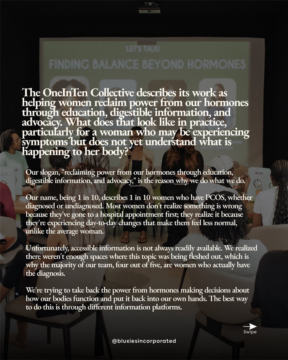 BluxiesInc's tweet photo. For PCOS Awareness Month, we spoke with Warami Jackson, Founder of @0nein10, about what it means to live with PCOS, the gaps in accessible information, the role of community, and why hormonal health conversations need to move beyond awareness days and into everyday spaces.
#PCOS https://t.co/NL3m7YFQfV