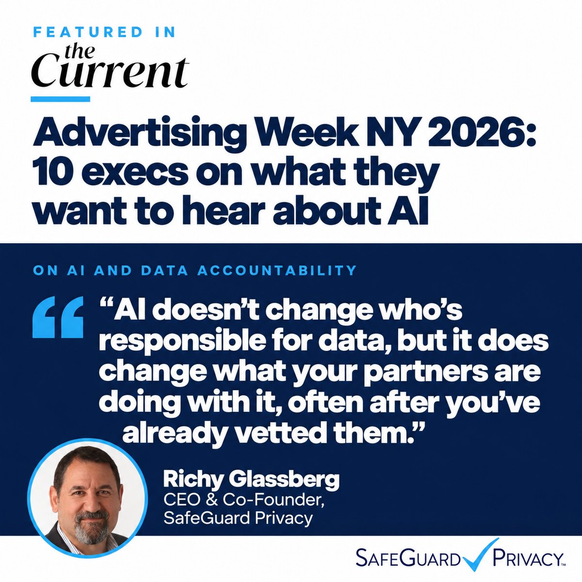 purpose_ww's tweet photo. “AI doesn’t change who’s responsible for data.” @SafeGuardPrvcy ’s Richy Glassberg discusses AI accountability and partner diligence in The Current.

https://t.co/Uw2LyMVfXD https://t.co/H171poRzsK