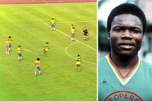 Teebets1's tweet photo. In the 1974 World Cup, a Zaire defender ran out of his wall before the referee blew the whistle and booted a Brazilian free kick upfield.

The Western media laughed, calling it pure ignorance of football rules.

The truth was terrifying. 🧵 https://t.co/eUNKd2rOiO
