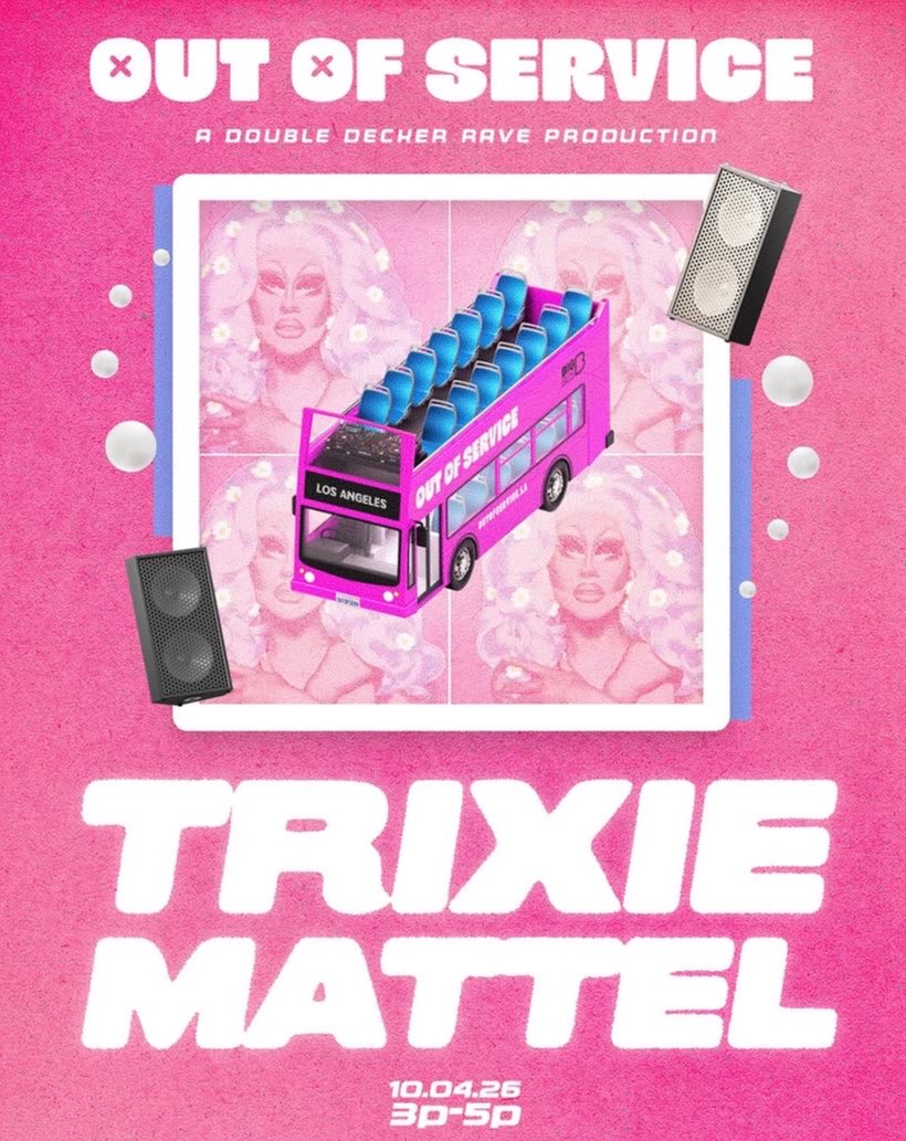 TrixieUpdates's tweet photo. ‘Out of Service’ a double decker rave production event in LA with Trixie Mattel on October 4th is now SOLD OUT but you can join the waitlist by dm’ing https://t.co/YbfWvwx7LW on Instagram. https://t.co/MD072xQJ7U