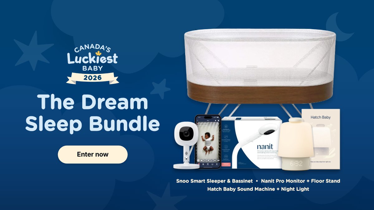 ParentLifeNet's tweet photo. Babies love 3 a.m. Parents… less so. 😴

NEW PRIZE: The Dream Sleep Bundle!
SNOO Smart Sleeper bassinet + Nanit Pro Baby Monitor + Hatch Baby sound machine.

Add it to your Canada’s Luckiest Baby prize bundle for your chance to win! Enter now: https://t.co/W50WIjXLMf https://t.co/y4kdFsaPzQ