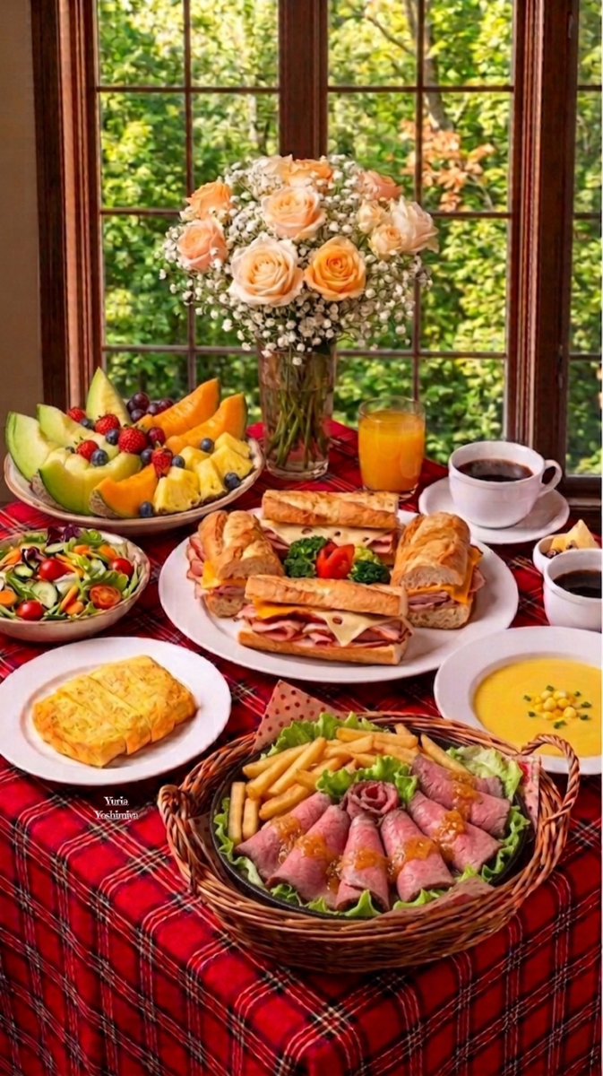 YuriaYoshimiya's tweet photo. おはようございます🤗☀️🌻*.
どうぞ☕️🍹𓂃 𓈒𓏸🥖🥪🥚🥩🥩🍟🥗🥣
🍈🍍🍓🫐🍇✩.*˚ https://t.co/CTTDNczbQM
