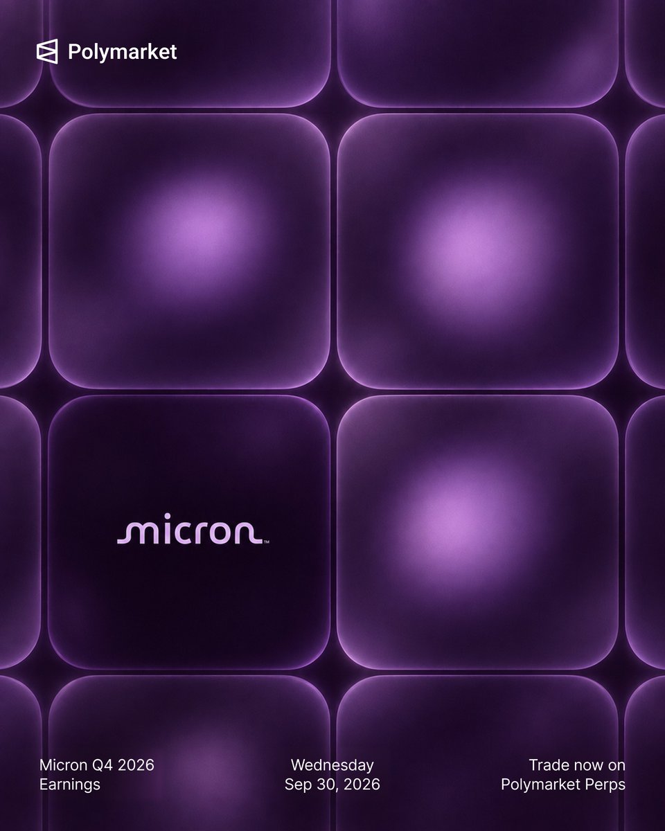 Poly_Perps's tweet photo. MEMORY SUPERCYCLE

Micron $MU reports earnings after the bell today.

Trade the reaction on Polymarket Perps with no market hours. Go long or short with up to 10x leverage. https://t.co/XViZlryn9V