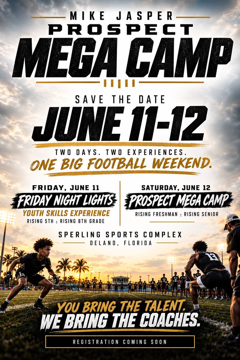 ajhunteringress's tweet photo. 🚨 I know it’s early, but you’re NOT going to want to miss this! 🔥

One MASSIVE football weekend coming to DeLand, FL! 🏈

📅 SAVE THE DATES
📍 DeLand, Florida

Come chase greatness. 💯
You bring the talent. We bring the coaches. 🏆

#ProspectMegaCamp #FootballRecruiting https://t.co/hcYDPlq9gB