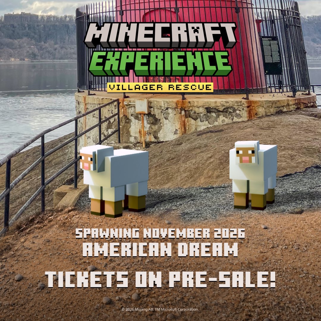 MinecraftExpIRL's tweet photo. Tickets are NOW ON PRE-SALE❗️

#MinecraftExperience: Villager Rescue is spawning at American Dream this November 2026. 🧱

Get ready to explore, craft, battle mobs, and help save the village - IRL.

🎟️ Get Access 👇
https://t.co/6mKJQntiUu

#Minecraft #MinecraftExperience https://t.co/HMmumf0H2t