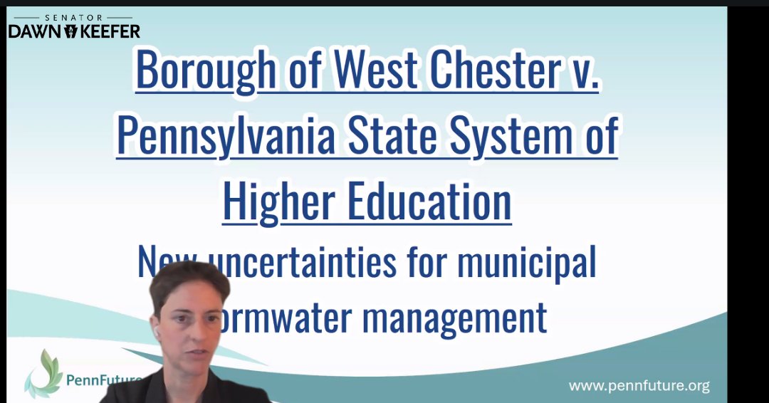 SenatorKeefer's tweet photo. How could the 𝑊𝑒𝑠𝑡 𝐶ℎ𝑒𝑠𝑡𝑒𝑟 𝑣. 𝑃𝐴𝑆𝑆𝐻𝐸 ruling affect stormwater fees &amp; programs across PA?

I moderated a panel during the @Pa_LGC virtual symposium to discuss what the decision could mean for municipalities &amp; taxpayers.

Thank you to the panelists &amp; Commission! https://t.co/Eu7bmxaAPu