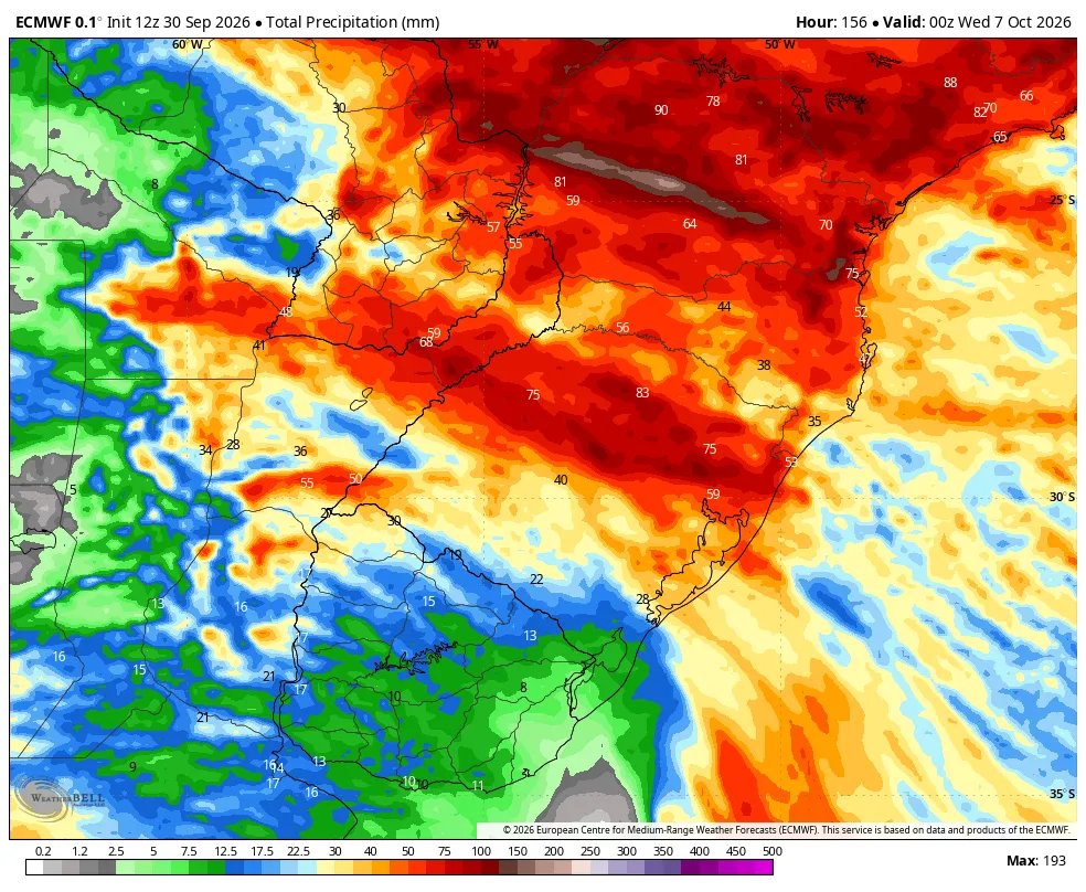 TempoSLeopoldo's tweet photo. Mapas mostram as estimativas de chuva acumulada no sul do Brasil até a noite da próxima terça-feira conforme a rodada das 12h UTC dos modelos IFS (ECMWF), GFS (NOAA), ICON (DWD) e GDPS (ECCC). https://t.co/BfFyr6hrEv