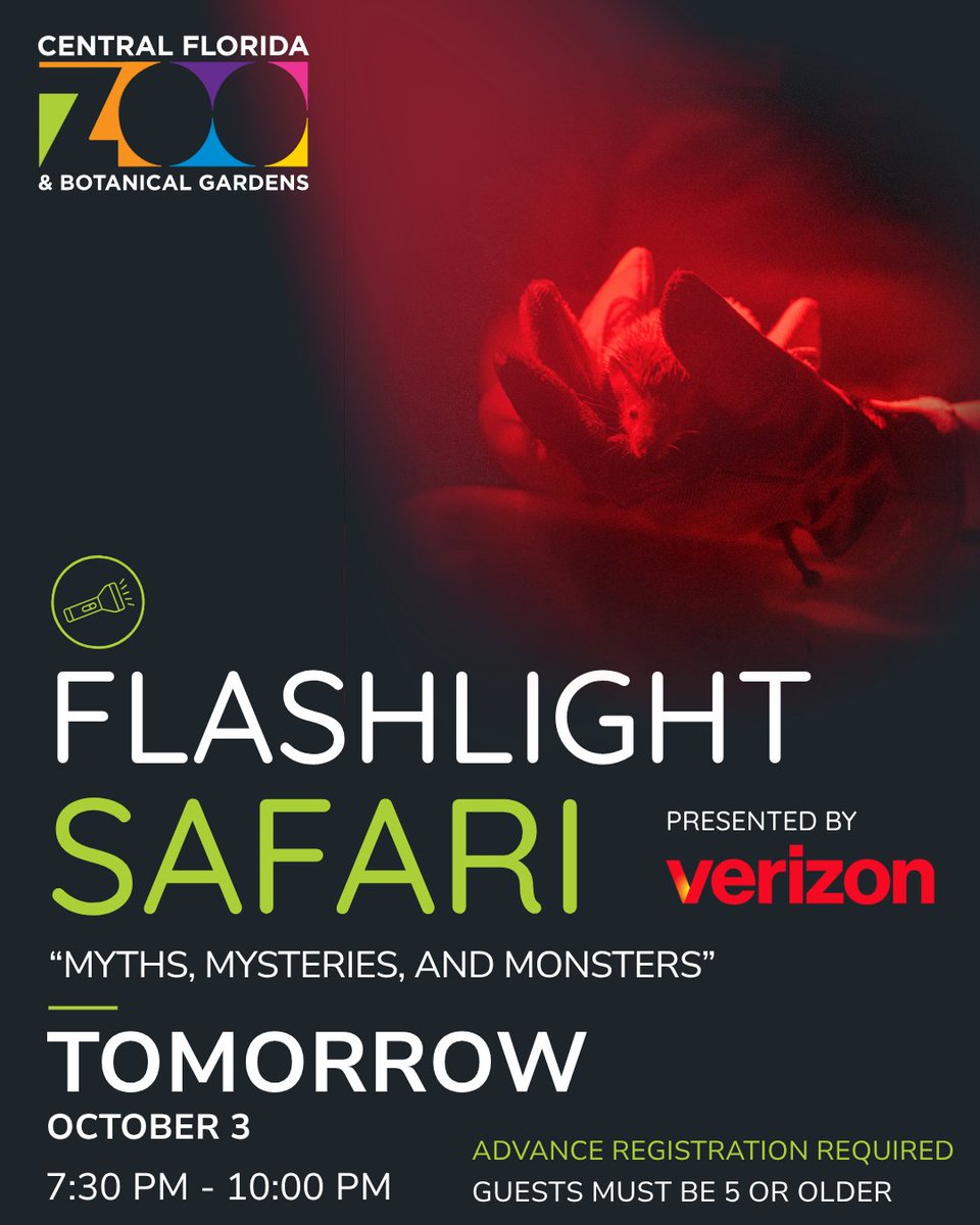 Centralflzoo's tweet photo. Our Flashlight Safari is happening tomorrow, October 3, with a guided tour through the Zoo after dark, up-close animal encounters, and some of the most mysterious stories in the animal world.

Space is limited, so now’s the time to claim your spot https://t.co/4V8PpLuIKW https://t.co/4d0Ex5q5xu