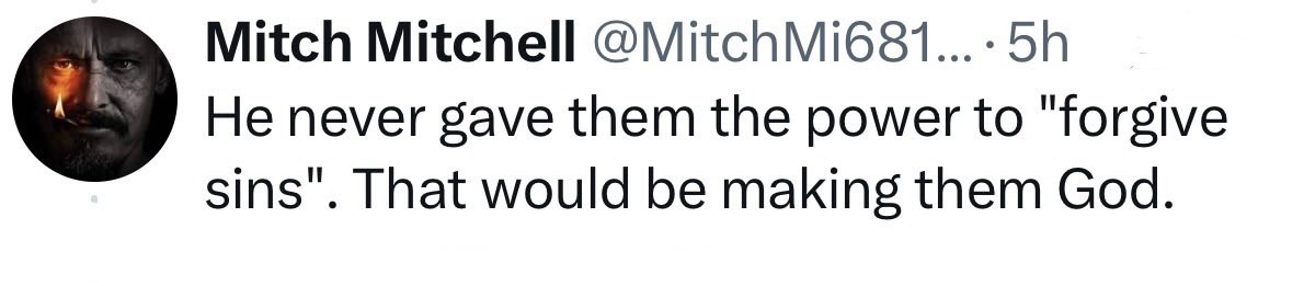 MrCasey62's tweet photo. If your “God” is so pathetically weak, insecure, and incompetent that he can’t give men the power to part the Red Sea, raise the dead, or forgive sins WITHOUT “making them God”, your “God” is not the God of the Bible. https://t.co/HVYJGXGmVy