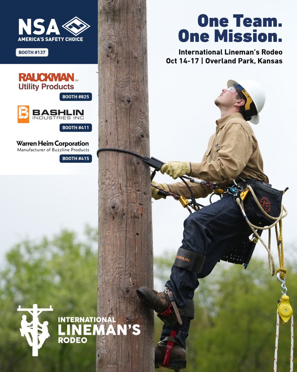 thinkNSA's tweet photo. NSA is heading to the International Lineman’s Rodeo, bringing together the capabilities of Rauckman, Bashlin, Warren Heim and NSA to support the people who build, maintain &amp; protect our electrical infrastructure.

Looking forward to seeing the lineman community!

#LINEMANSRODEOKC https://t.co/JVFLGCuGke