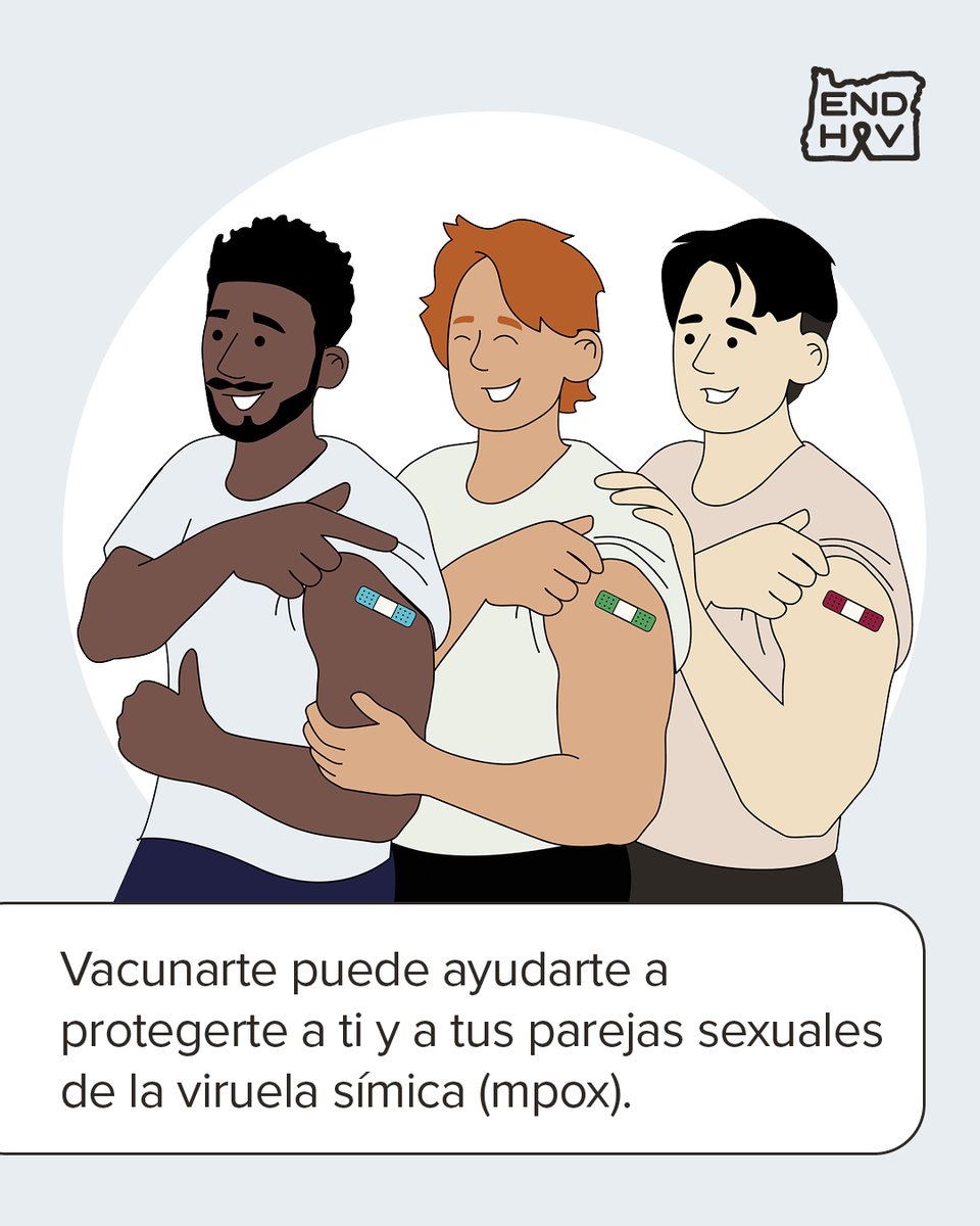 MultCoHealth's tweet photo. 💉💉Queremos cuidar nuestra salud sexual de muchas maneras, como por ejemplo haciéndonos pruebas rutinarias de infecciones de transmisión sexual, o usando PrEP para prevenir la infección por el VIH. Si eres sexualmente activo, recibir ambas dosis de la vacuna contra la viruela mímica (mpox) es también una excelente forma de cuidarte.

💬 Pregúntale a tu proveedor de atención médica sobre la vacuna contra la viruela mímica en tu próxima visita, también puedes preguntar en tu farmacia o el departamento de salud local.

#Mpox #Oregon #EndHIVOregon