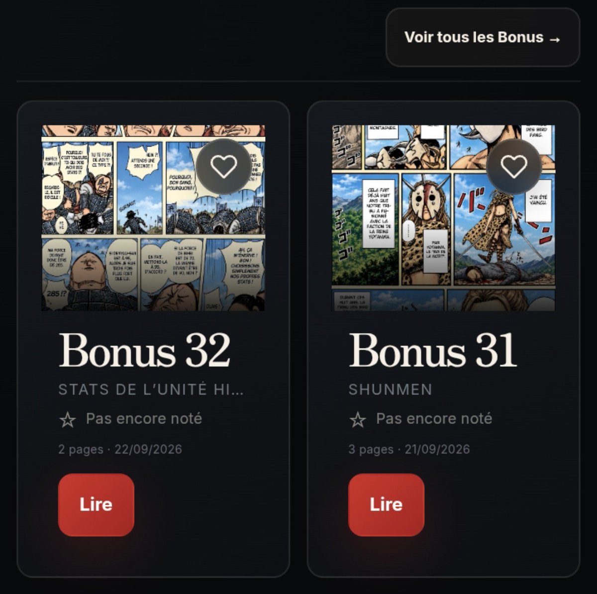 ShinsekaiTeamOf's tweet photo. #kingdom Deux nouveaux chapitres Bonus disponible sur notre site 👇👉 [https://t.co/QG3shKWM19]
Titre Bonus 31 : SHUNMEN
Titre Bonus 32 : STATS DE L'UNITÉ HI SHIN

Bonne lecture - Shinsekai_Team https://t.co/TOJnqZ3CFL