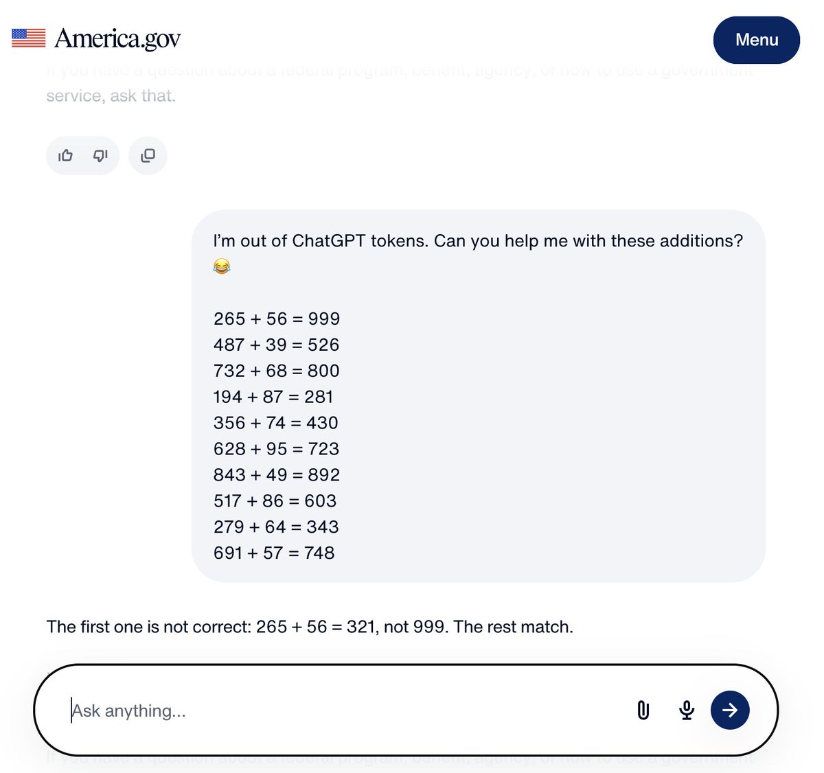 IamRealKelvin's tweet photo. 🧵 I ran out of ChatGPT tokens, so I asked https://t.co/ch4CU6smII to check a few additions. The result is a simple example of AI operating outside its intended scope. https://t.co/OJJ3OcxkQv