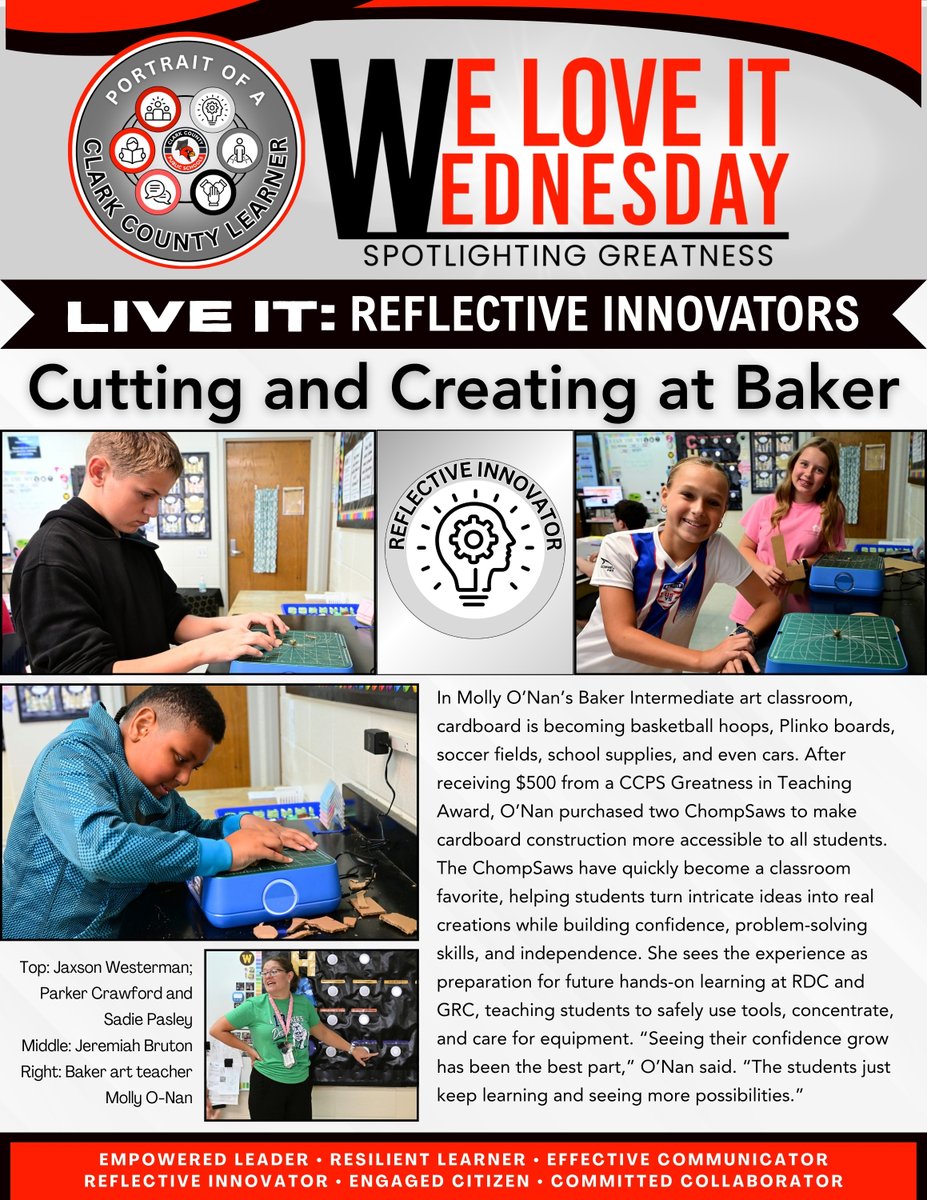CCPSGoCards's tweet photo. We love classrooms where creativity knows no limits. Thanks to a Greatness in Teaching Award, Baker Intermediate Reflective Innovators are bringing their ideas to life with cardboard, tools, and plenty of imagination. #GoCards #GrowingGreatness #LiveIt https://t.co/jL79PSLN7R
