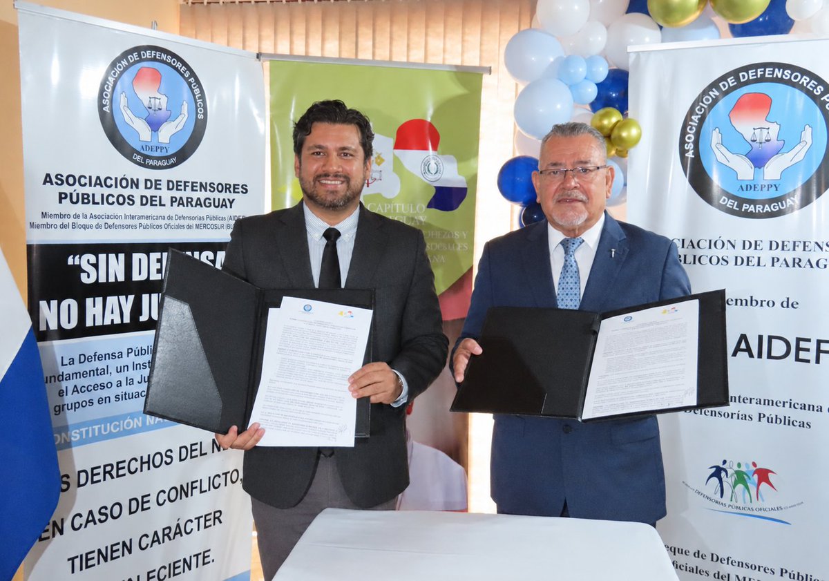 Copajucap's tweet photo. El Dr. Delio Vera Navarro Pdte. de la Asociación COPAJU PY, y el Dr. Adrián Arévalos Pdte. de la Asociación de Defensores Públicos del Py (ADEPPY) firmaron un Convenio de Cooperación orientado a fortalecer los Derechos Económicos, Sociales, Culturales y Ambientales (DESCA) https://t.co/0LIup7YaXH