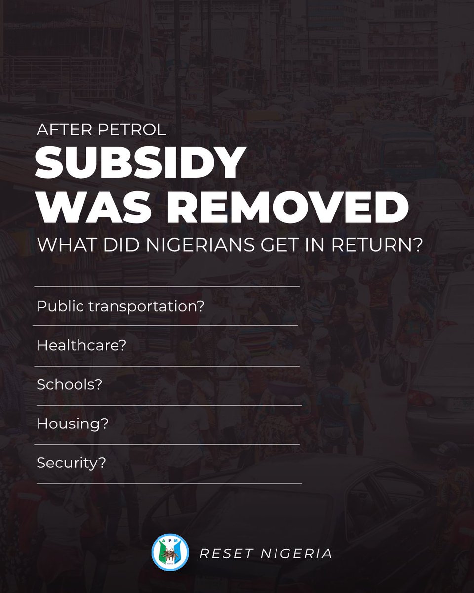 makindedaura's tweet photo. Petrol subsidy was removed and Nigerians are paying the price.
1,220 days later, ask yourself: what have you actually gotten in return?
Reform must be measured by what citizens get back, not just what the government saves.
We must RESET the narrative.

#ResetNigeria #NigeriaFirst #MakindeDaura2027