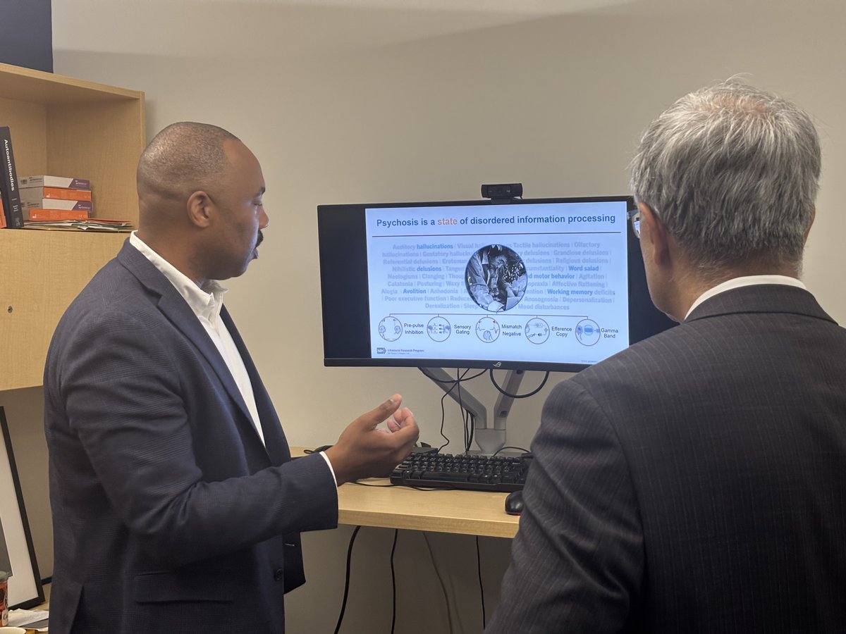 NIHDirector_Jay's tweet photo. A subset of people diagnosed with severe psychiatric illnesses may actually have immune-mediated brain diseases. Properly diagnosing and effectively treating these patients is an important area of discovery in the mental health space. 
 
I had a deeply interesting and informative time visiting researchers at the National Institute of Mental Health yesterday, who are working on cutting-edge approaches to that issue and many more.